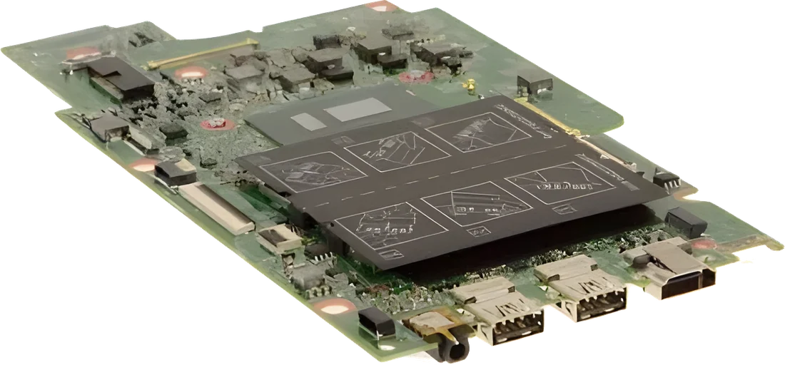 A laptop motherboard, repaired at component level instead of replaced whole